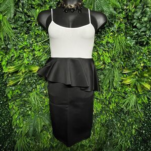 Women Skirt XL Black Midi Peplum‎ Stretch Fitted Ruffle Fits Small AOMEI 1286